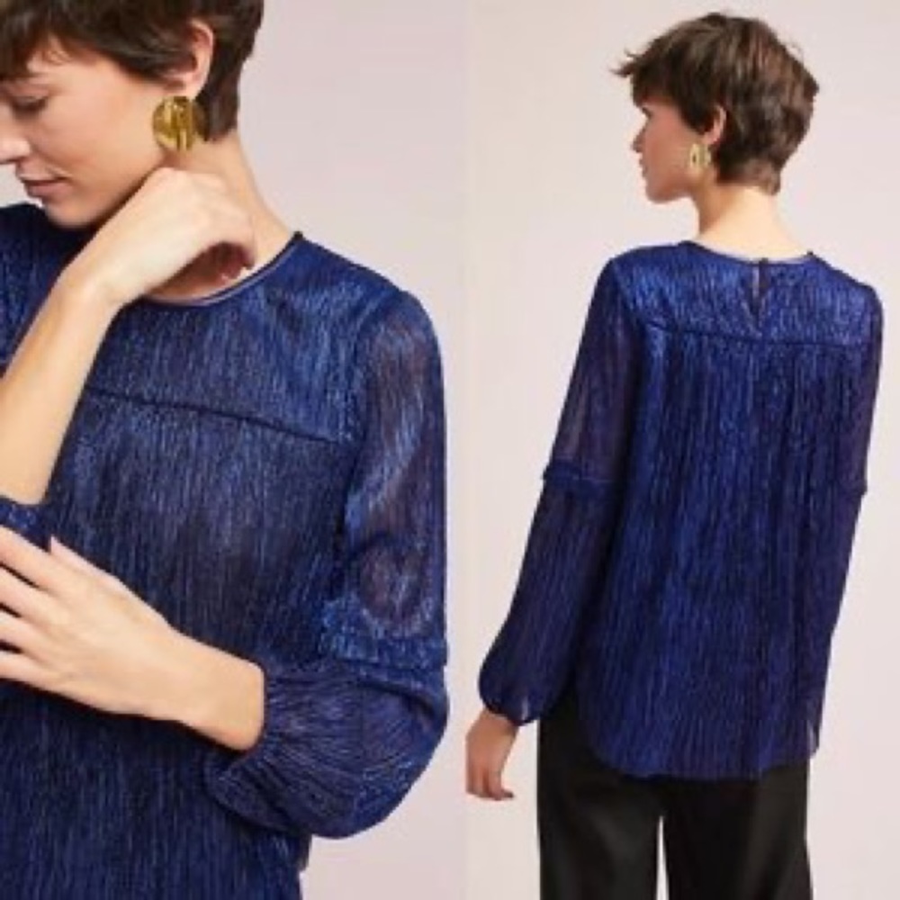 Anthropologie Moulinette Soeurs Metallic Banded Sleeve Blouse